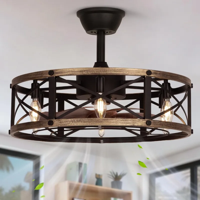 SHLUCE 22 Caged Farmhouse Ceiling Fan with Light