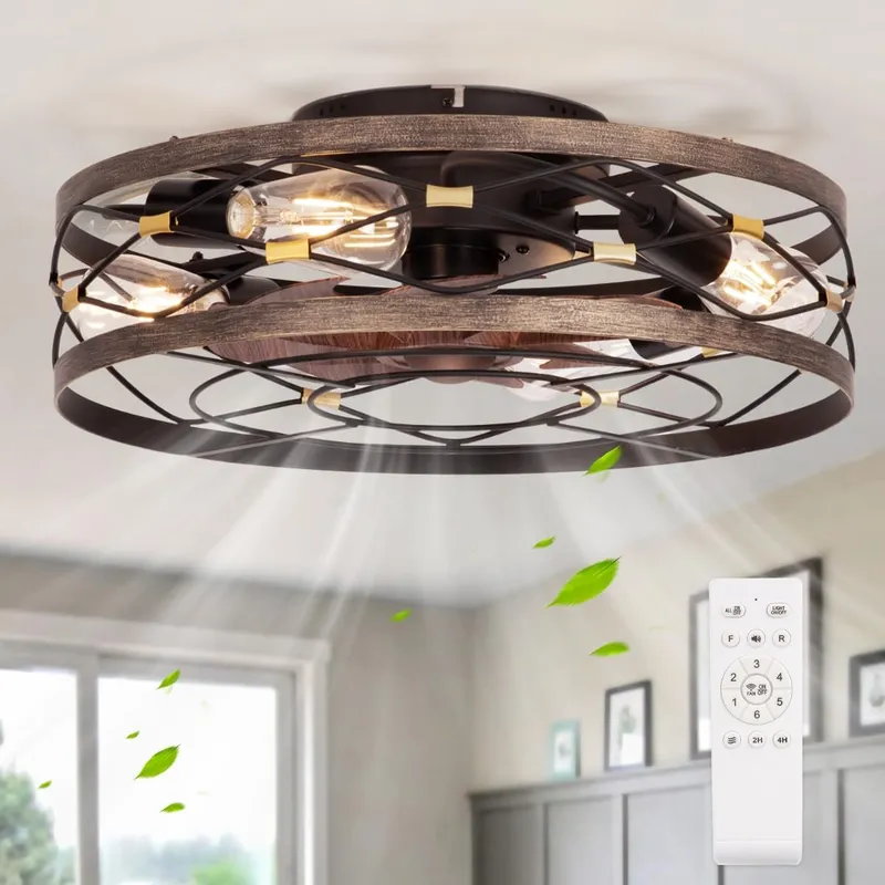 SHLUCE Ceiling Fan with Light Caged Farmhouse