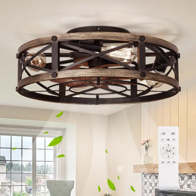 SHLUCE Farmhouse Flush Mount Ceiling Fans with Lights